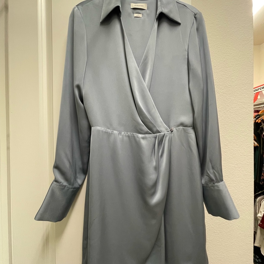 Elegant Gray-Blue Wrap Dress